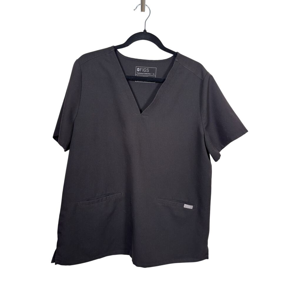 FIGS Scrub Top Womens XL Black Casma Three-Pocket V-Neck Short Sleeve Stretch